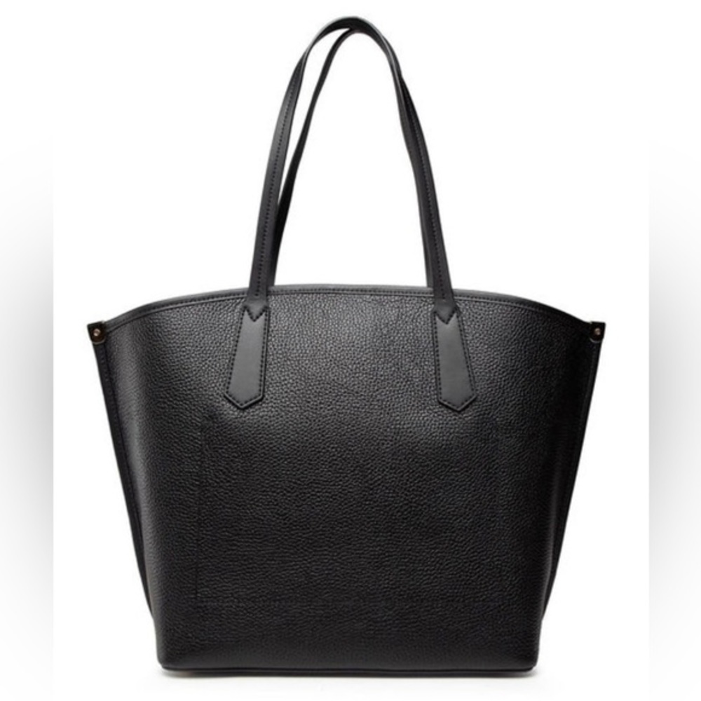 Michael Kors Jane Large Pebbled Leather Black Tote Bag Charm Logo AUTHENTIC NEW - Picture 2 of 10